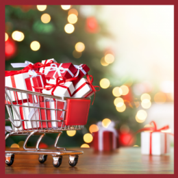 Shopping cart with Christmas gifts